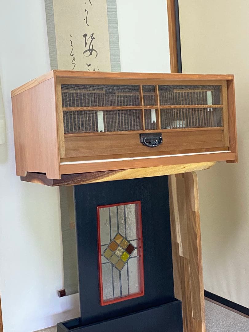 木製鳥用収納寝かせ桶　網戸付