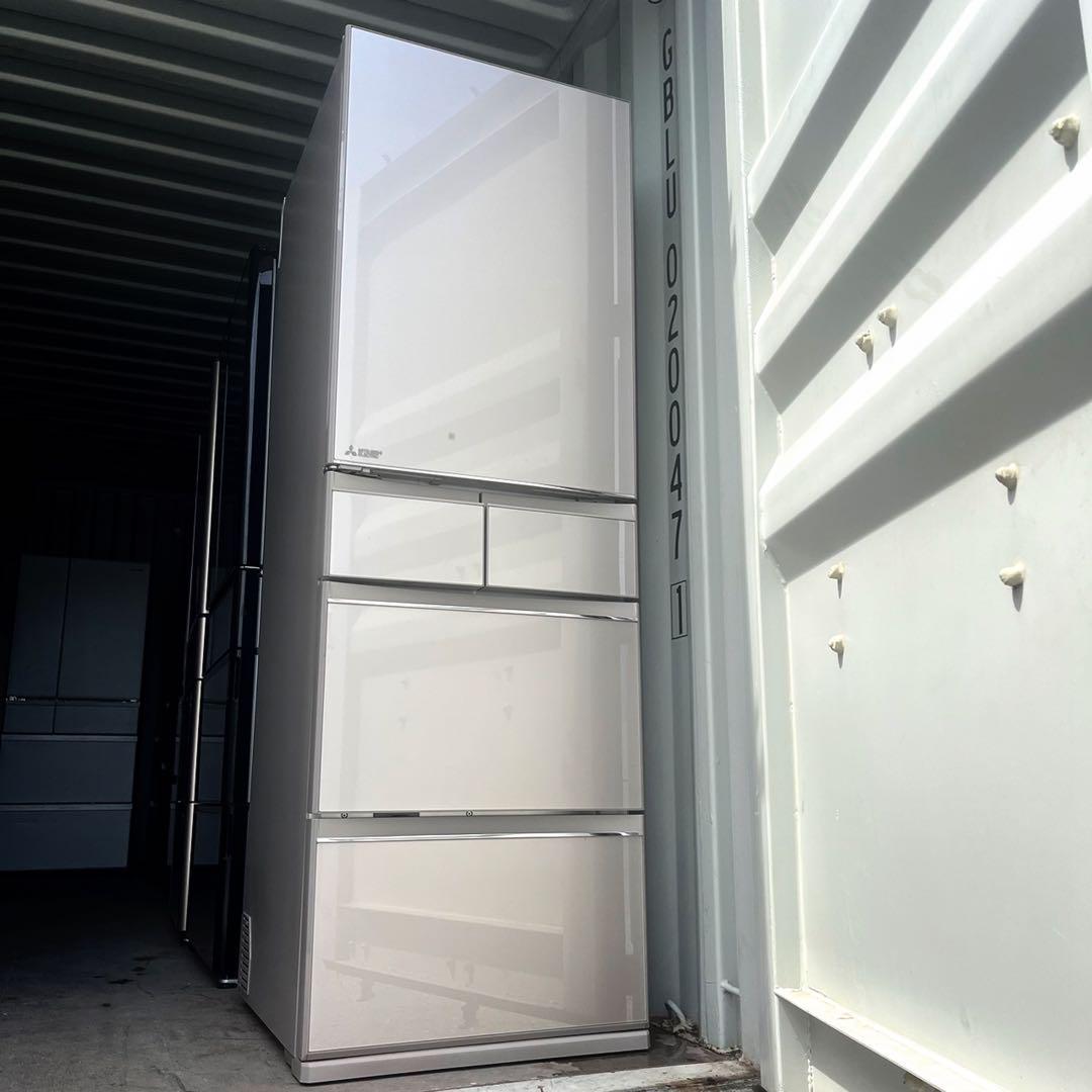 取付無料！三菱チルドルーム搭載おしゃれグレージュガラスドア大型冷蔵庫！洗濯機