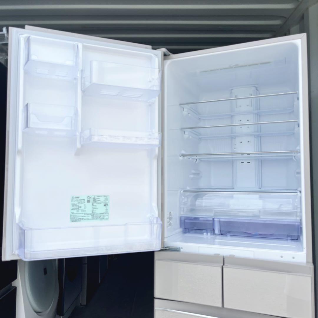 取付無料！三菱チルドルーム搭載おしゃれグレージュガラスドア大型冷蔵庫！洗濯機