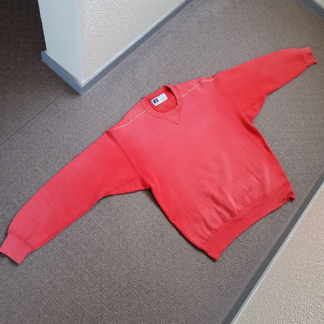 鬼フェード サーモンピンク USA製 Russell 前V スウェット 短丈 L