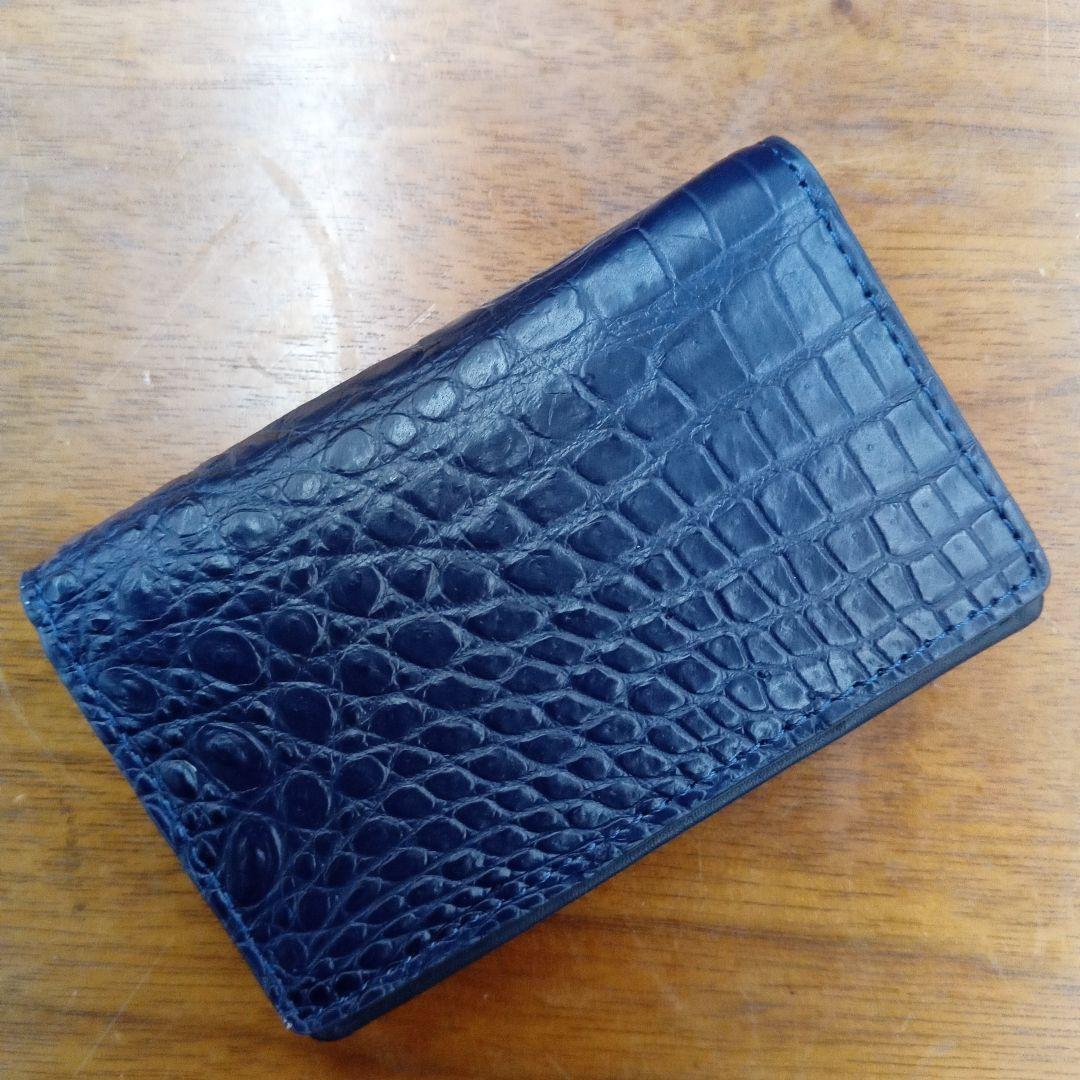 ネイビー　クロコダイル　クロコ　名刺入れ　カードケース　本革