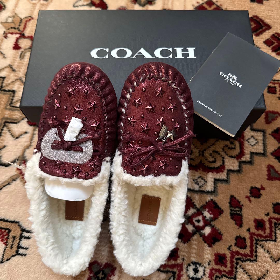 COACH バーガンディ スタッズ モカシン