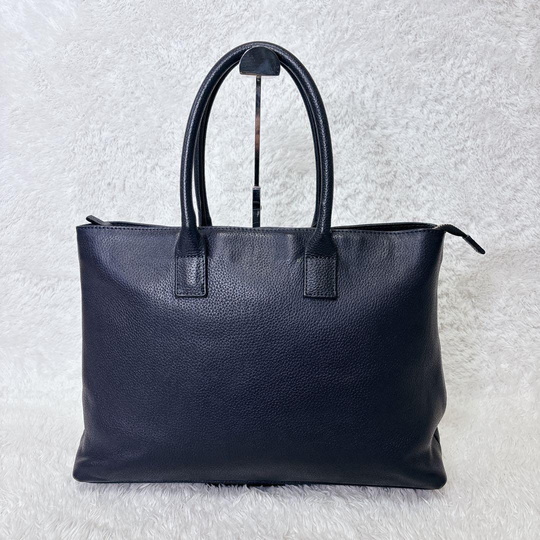 美品　ハッシュタグ　トートバッグ　シボ革　A4 自立　ダークネイビー　肩かけ