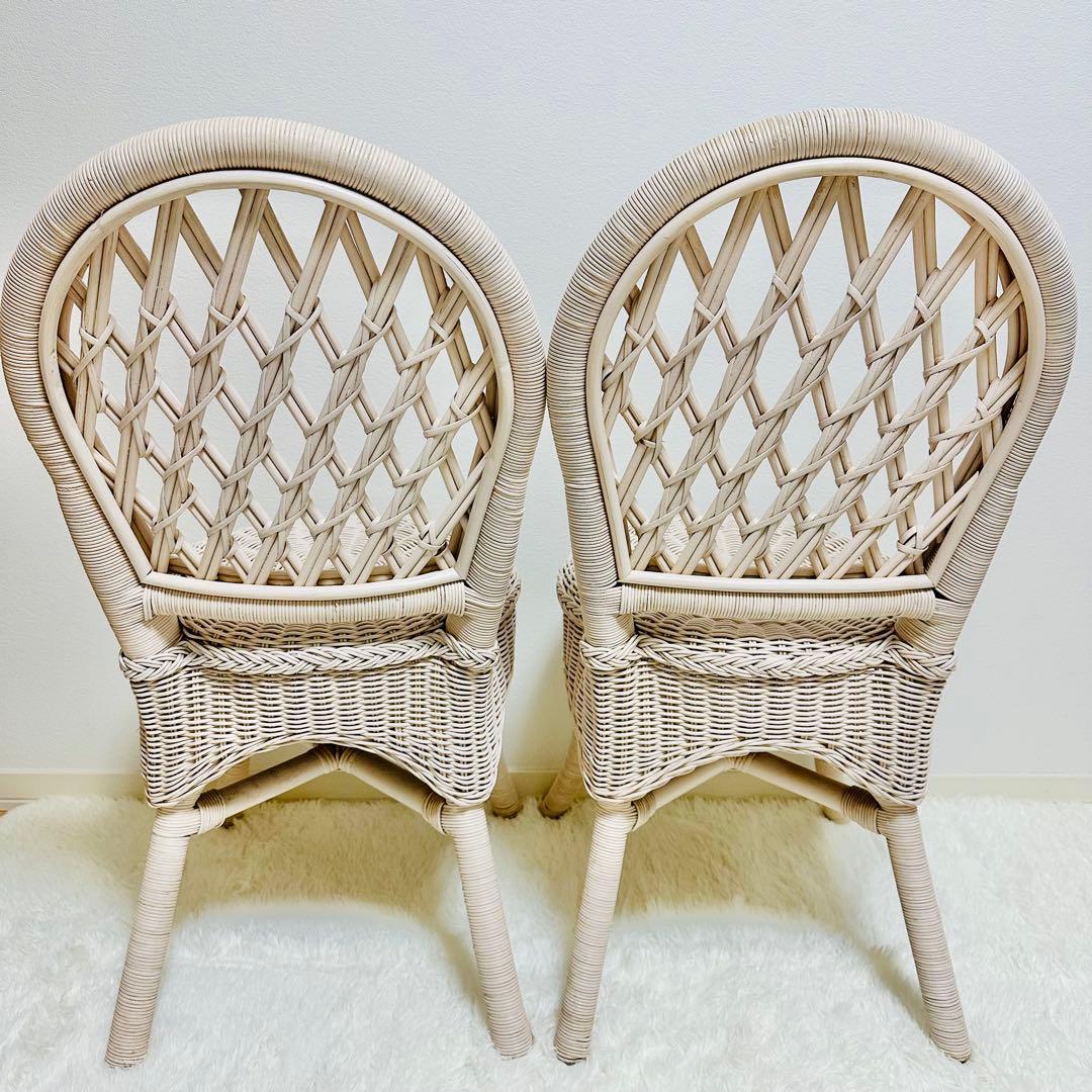 ラタン 籐 ホワイトラタン アンティーク 椅子 チェア 2脚セット