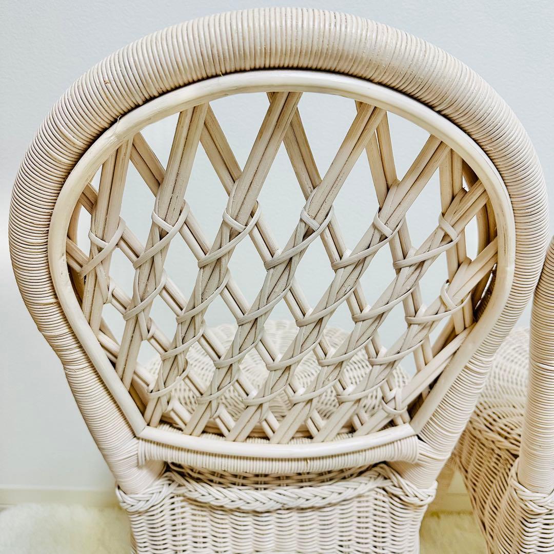 ラタン 籐 ホワイトラタン アンティーク 椅子 チェア 2脚セット