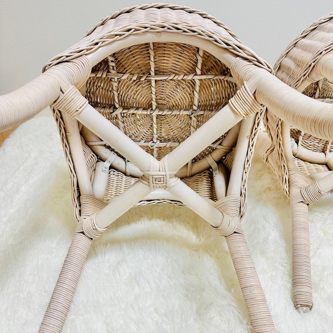 ラタン 籐 ホワイトラタン アンティーク 椅子 チェア 2脚セット
