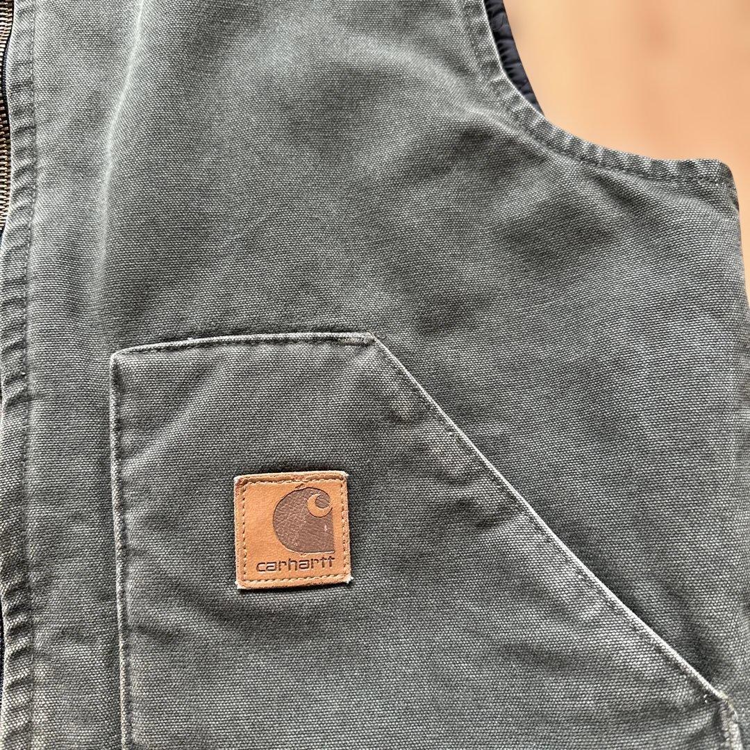 カーハート【L】 00s USA製 ダックベスト モスグリーン　極上フェード