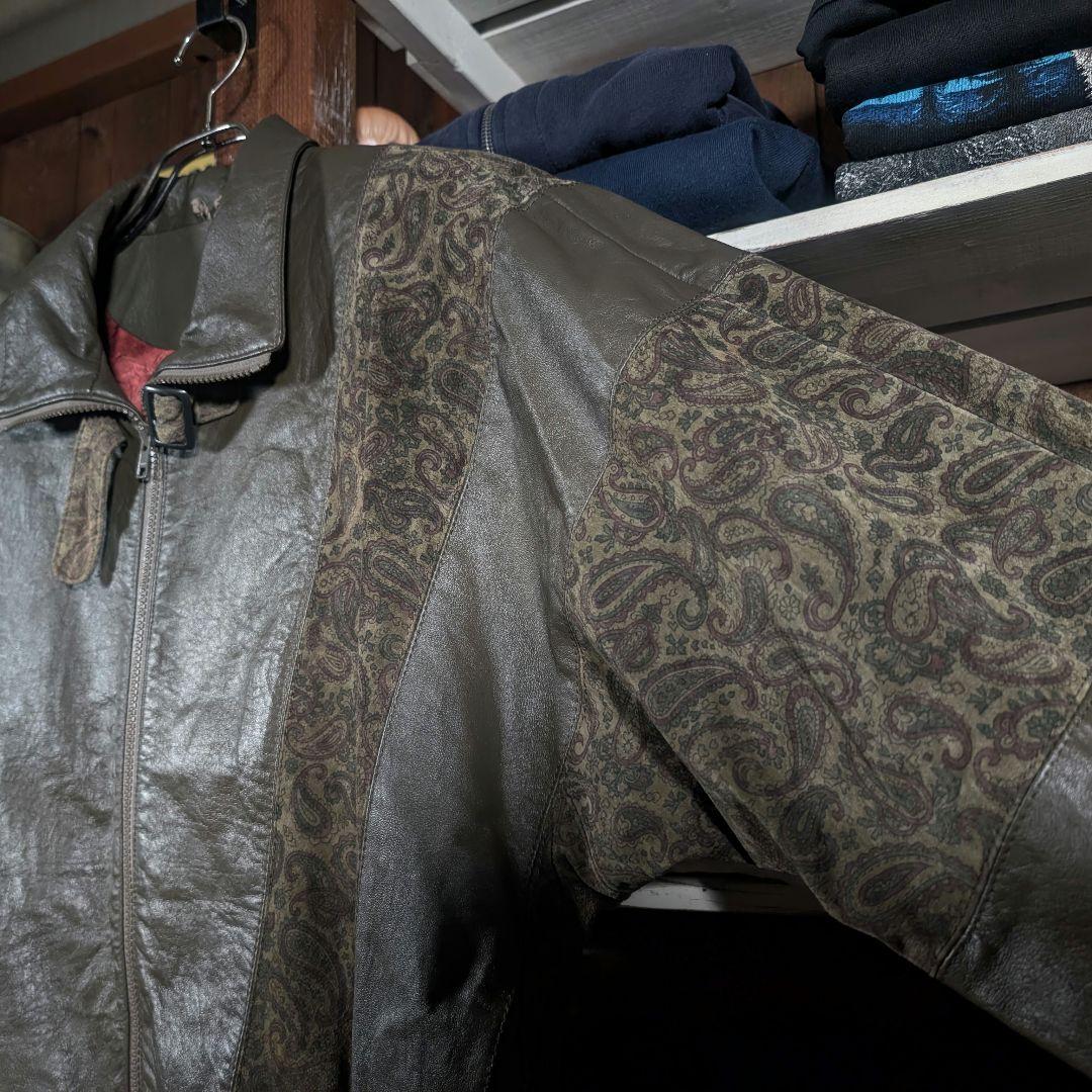 イタリア製　90s　ビンテージ　クレイジーパターン　ペイズリー　レザージャケット
