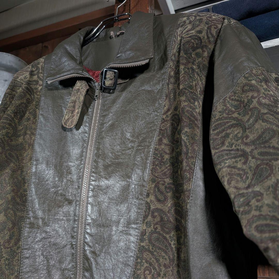 イタリア製　90s　ビンテージ　クレイジーパターン　ペイズリー　レザージャケット