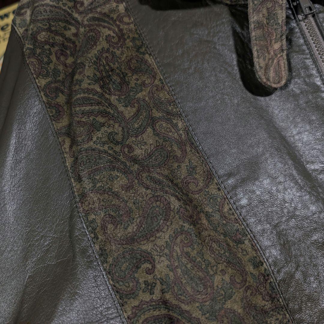 イタリア製　90s　ビンテージ　クレイジーパターン　ペイズリー　レザージャケット