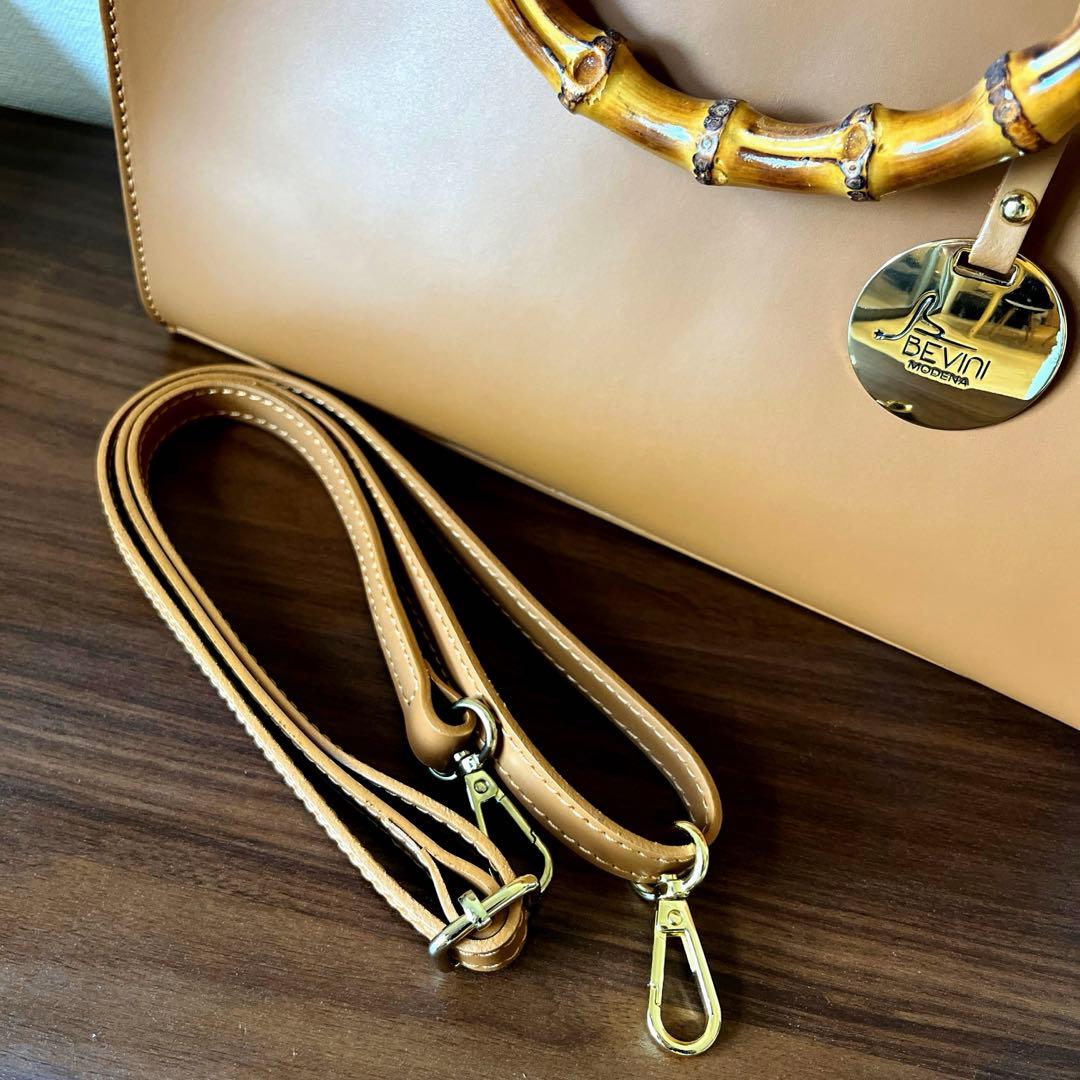 BEVINI バンブーハンドル ハンドバッグ ★スカーフはご希望の方へ