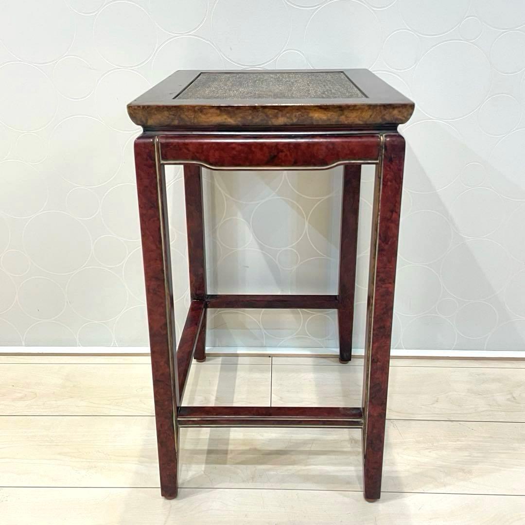 【希少】サイドテーブル 花台 木製 ラタン天板 アジアン家具 アンティーク 骨董