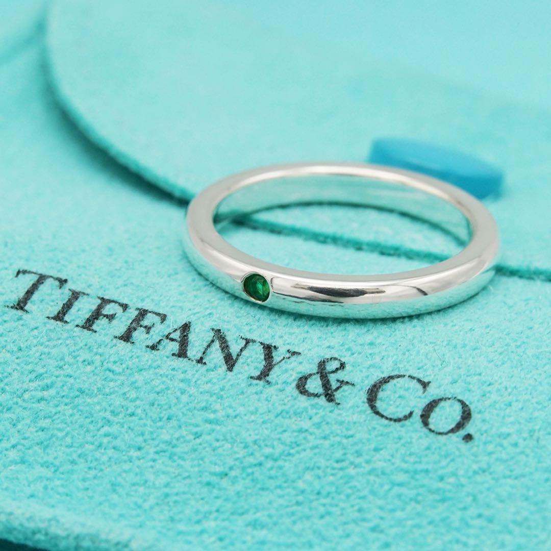 極美品 オールドティファニー スタッキングバンド エメラルド 8.5号 シルバー