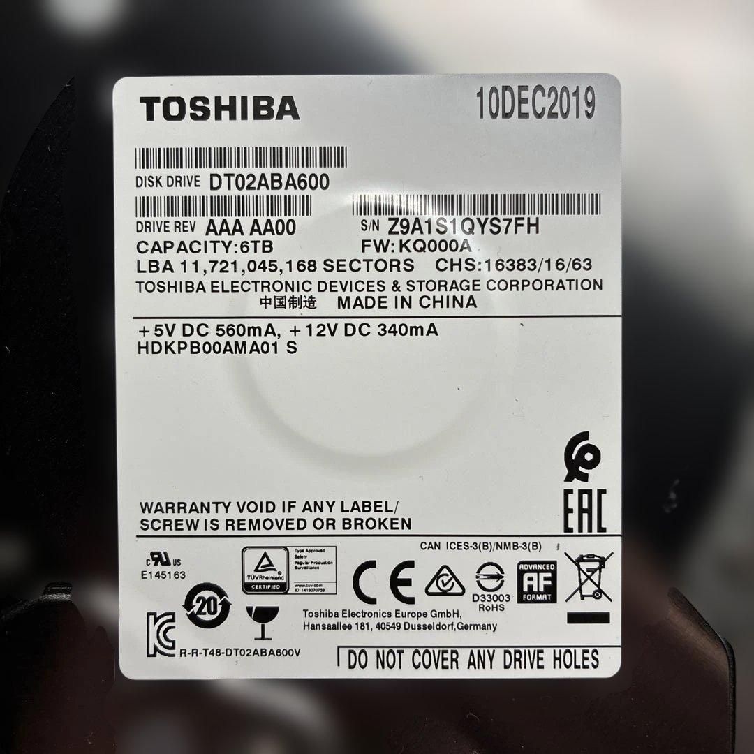 6TB HDD 東芝 TOSHIBA DT02ABA600（８２時間）