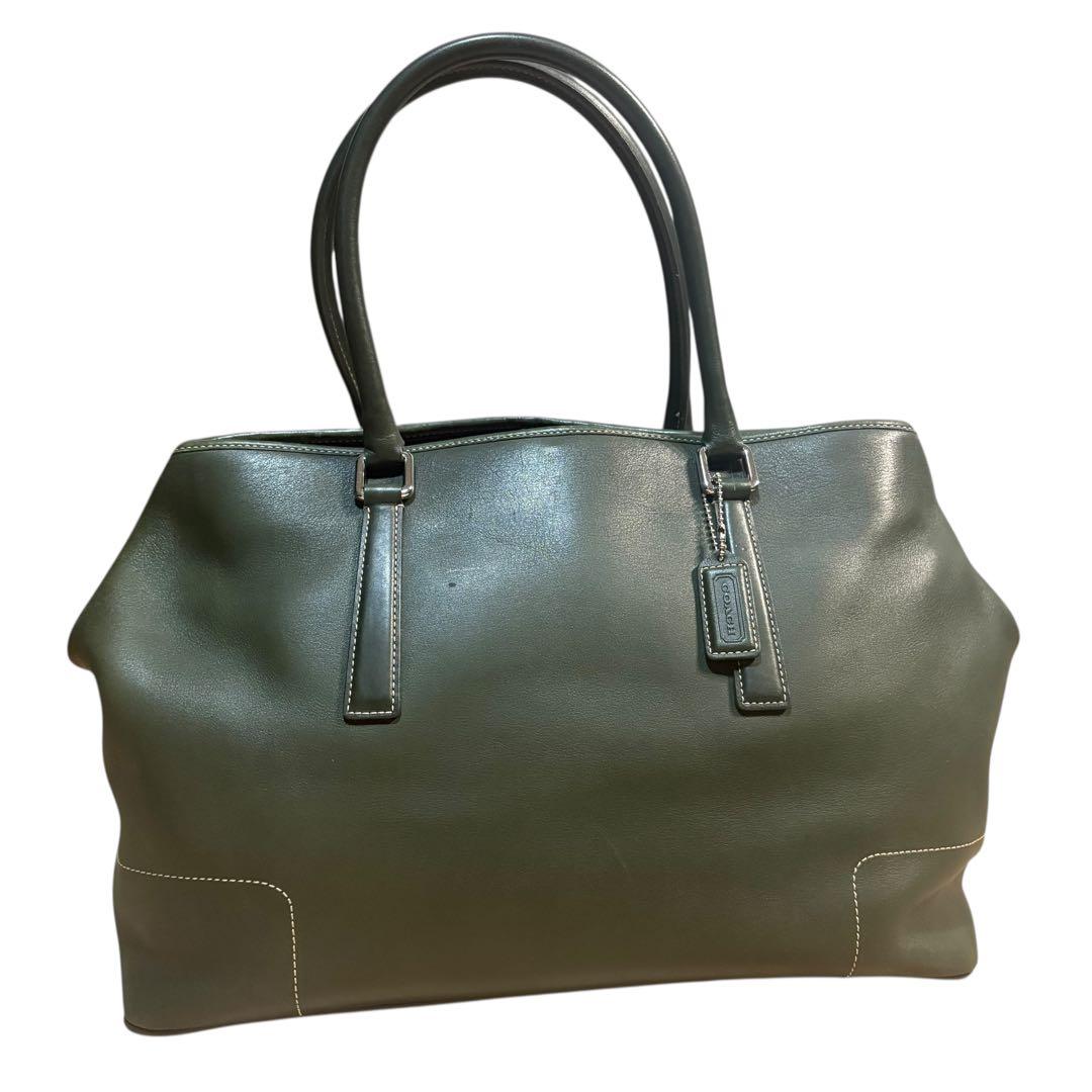 コーチ レザー ビジネスバッグ トートバッグ 　A4収納 7757 チャーム 緑