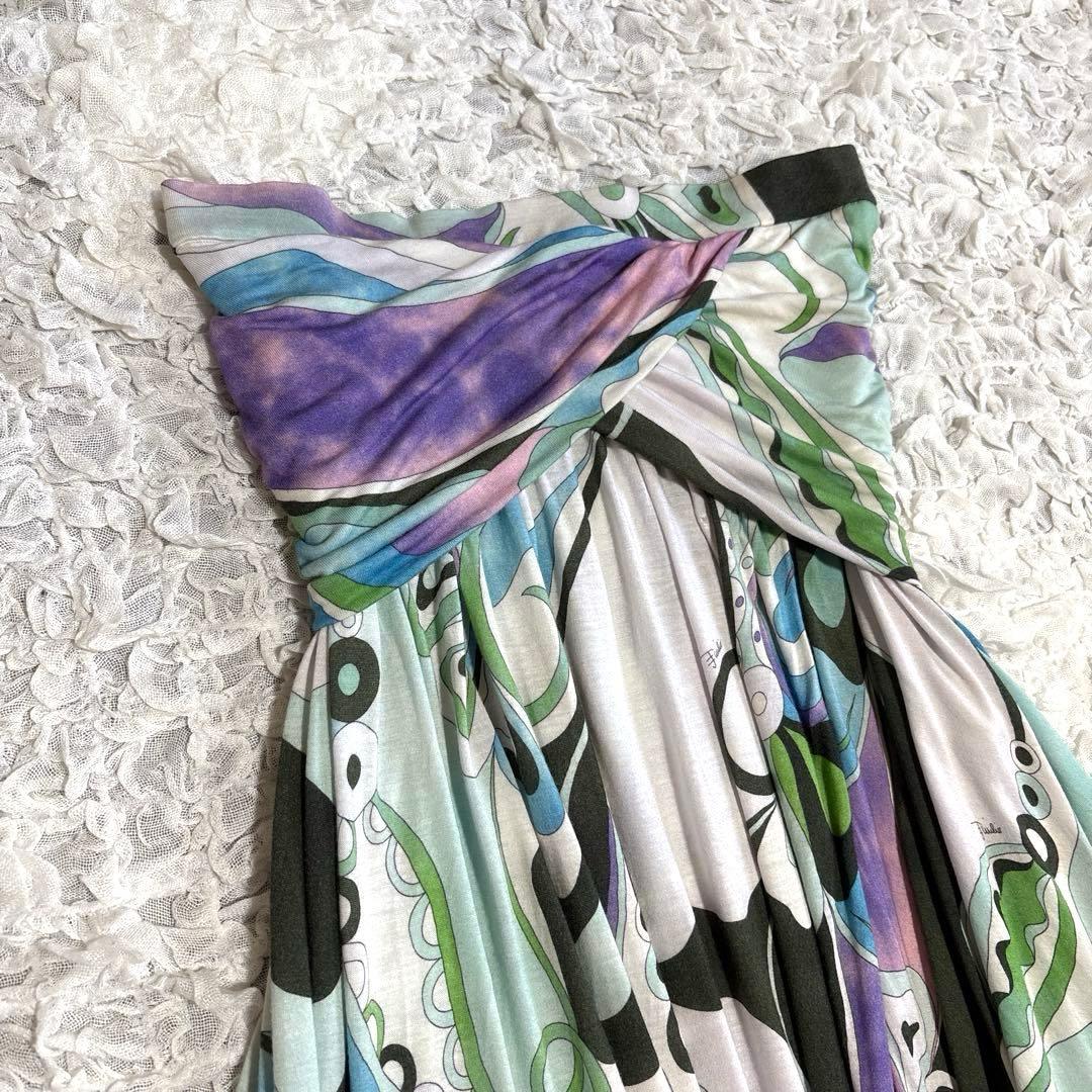 希少　エミリオプッチ　オフショル ロング ドレス　リゾート　ブルー系　イタリア製