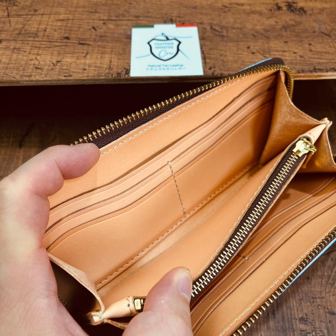 長財布 本革 ブライドルレザー ラウンドファスナー メンズ ヌメ革 手染め