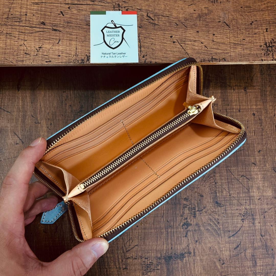 長財布 本革 ブライドルレザー ラウンドファスナー メンズ ヌメ革 手染め