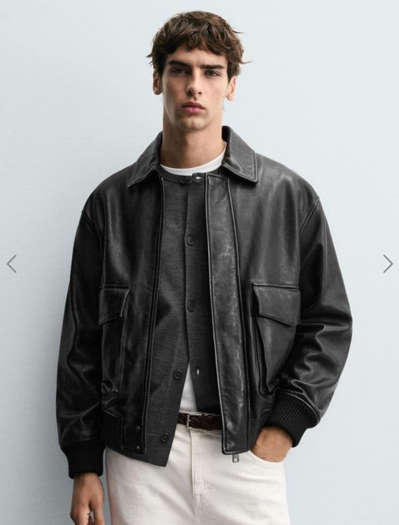 ZARA✨レザーポケットジャケット 黒 L ラムレザー