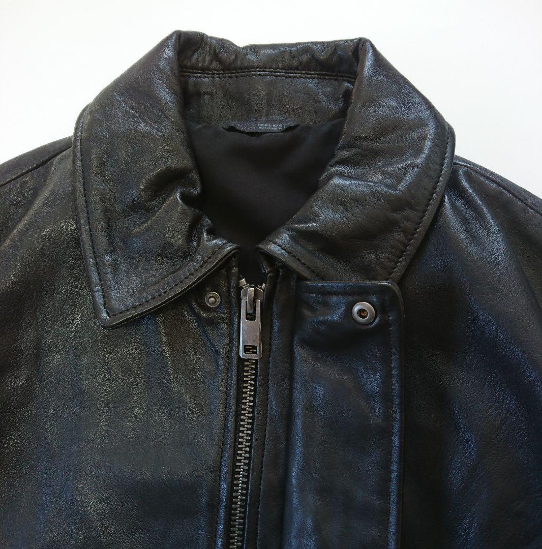 ZARA✨レザーポケットジャケット 黒 L ラムレザー