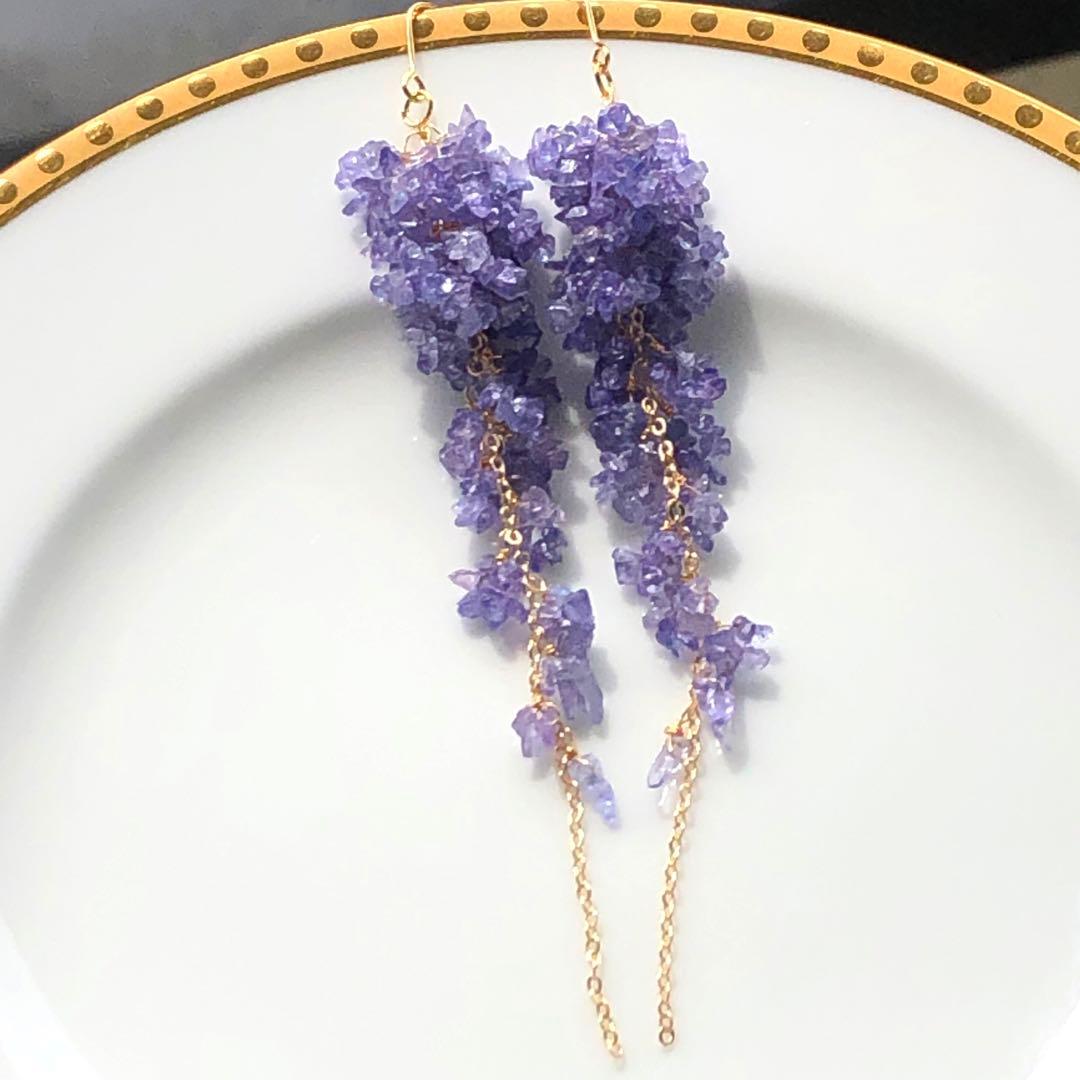 天然石♡はるうらら〜枝垂れ桜のスペシャルロングピアス14kgf