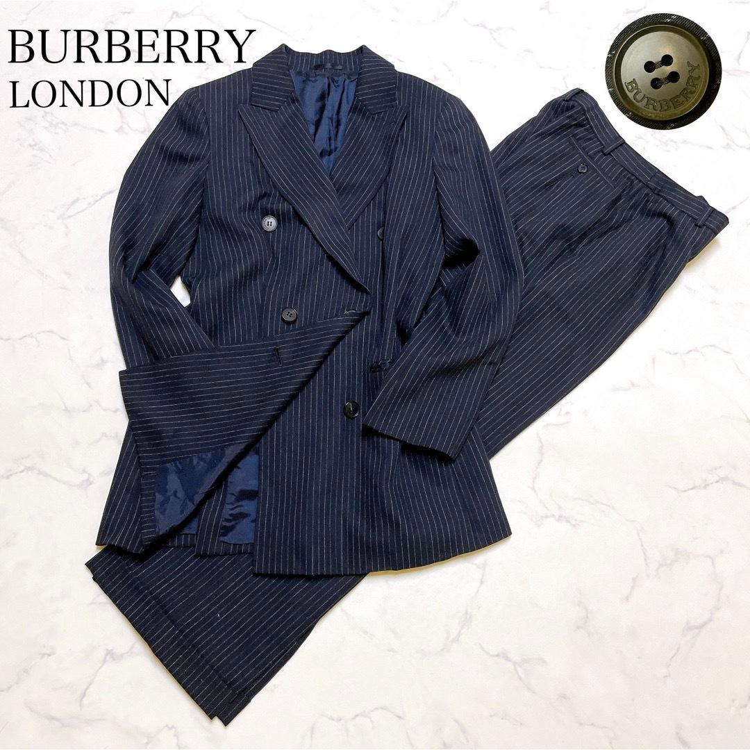 美品 バーバリーロンドン 絹 シルク パンツスーツ ストライプ ウール 40 L