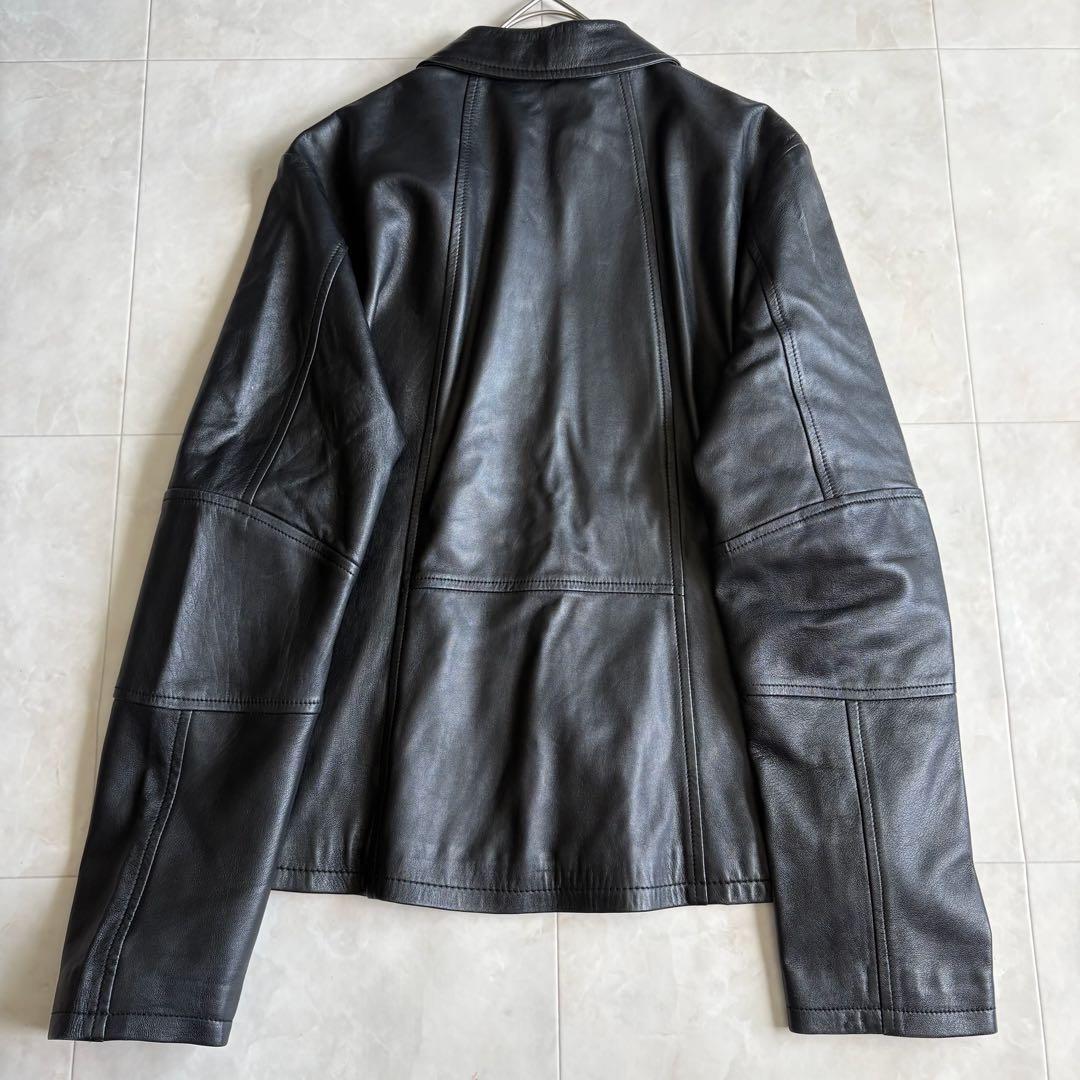 Max Mara ラムレザー ジップジャケット 黒 42 美シルエット シングル