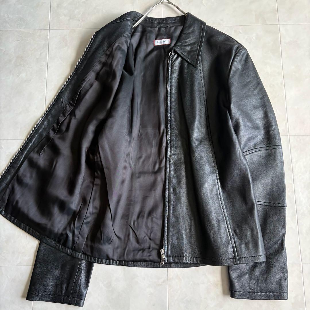 Max Mara ラムレザー ジップジャケット 黒 42 美シルエット シングル