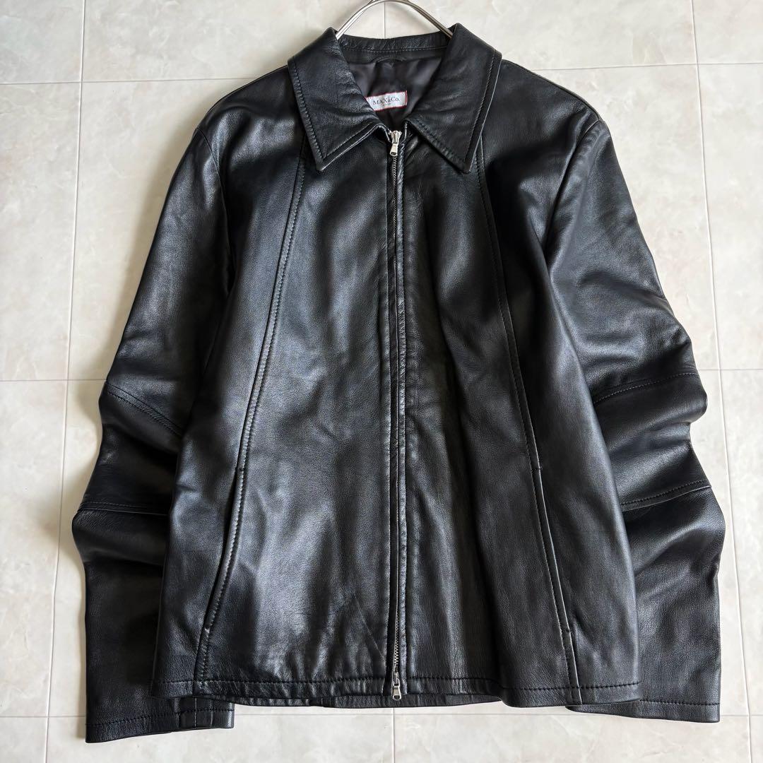Max Mara ラムレザー ジップジャケット 黒 42 美シルエット シングル