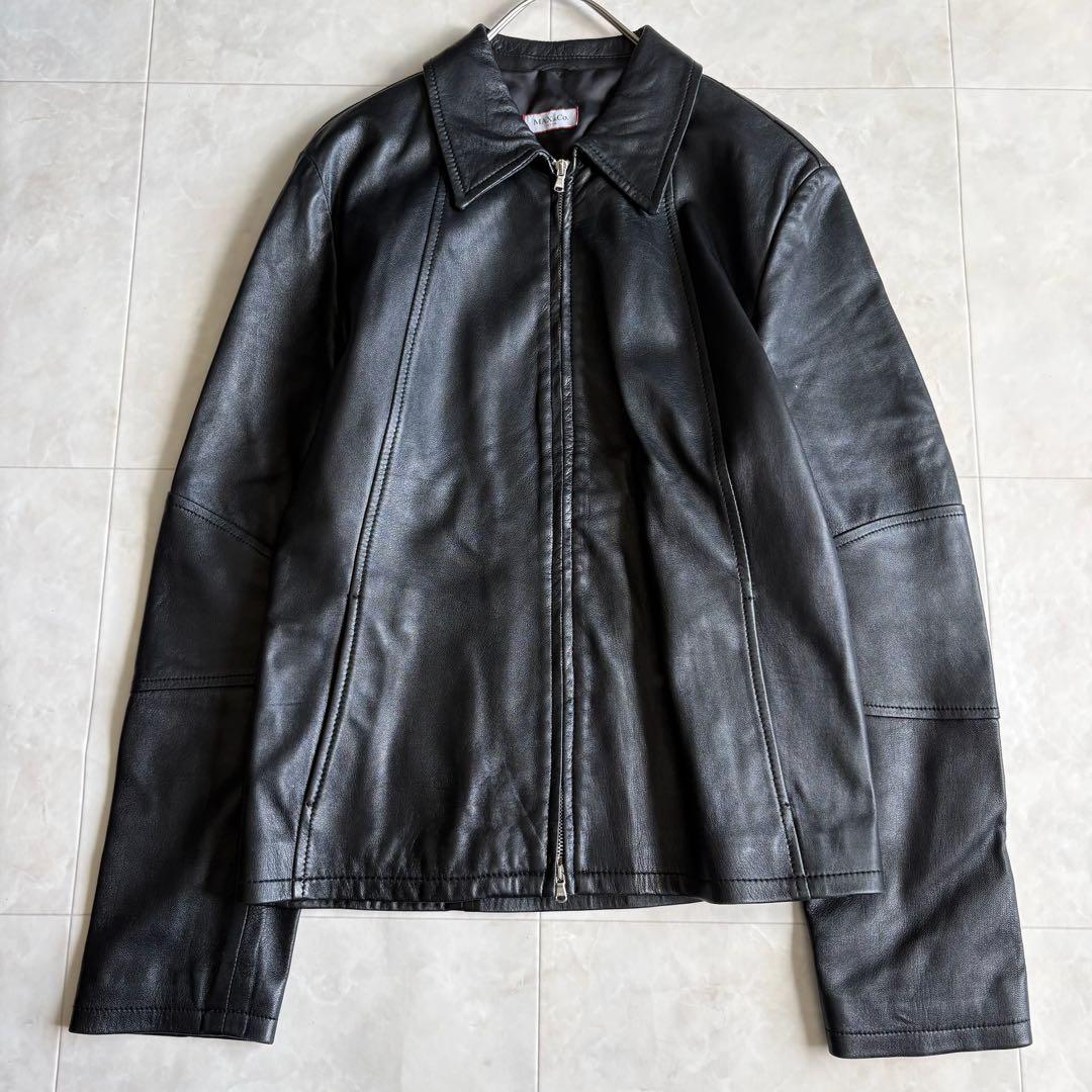 Max Mara ラムレザー ジップジャケット 黒 42 美シルエット シングル