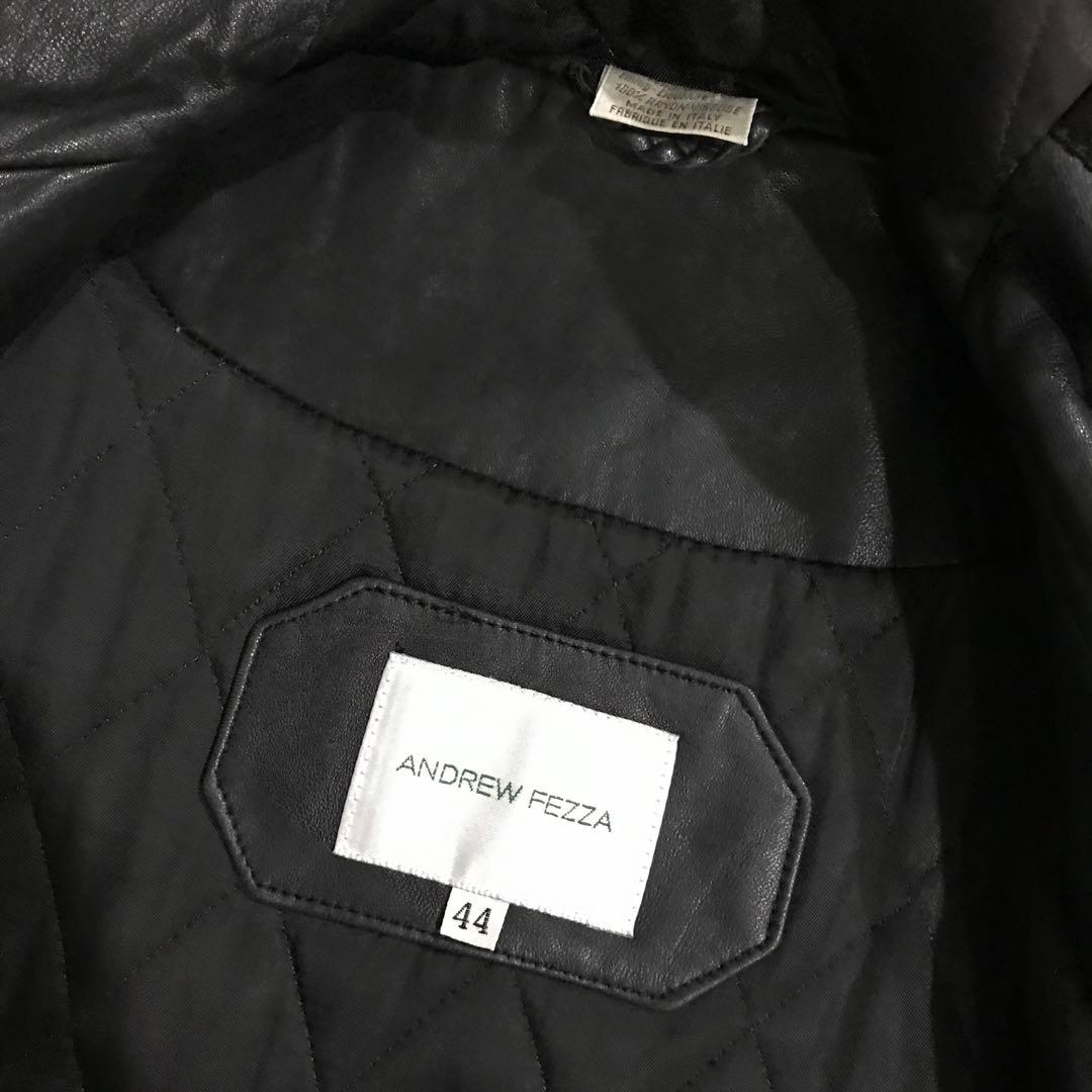 90s イタリア製 本革 ダッフル ロングレザーコート ブラック 44