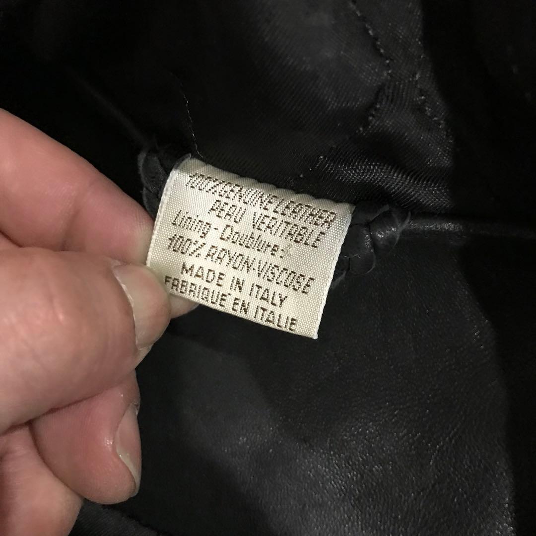 90s イタリア製 本革 ダッフル ロングレザーコート ブラック 44