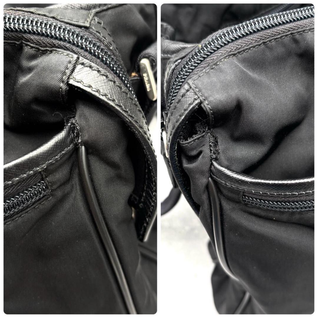 【美品/A4可】プラダ メッセンジャーバッグ　三角ロゴ　斜め掛け レザー　黒