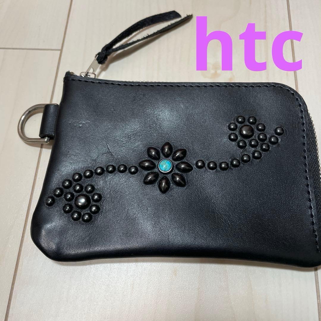 htc 財布　ターコイズ　スタッズ　ブラック　フラワー