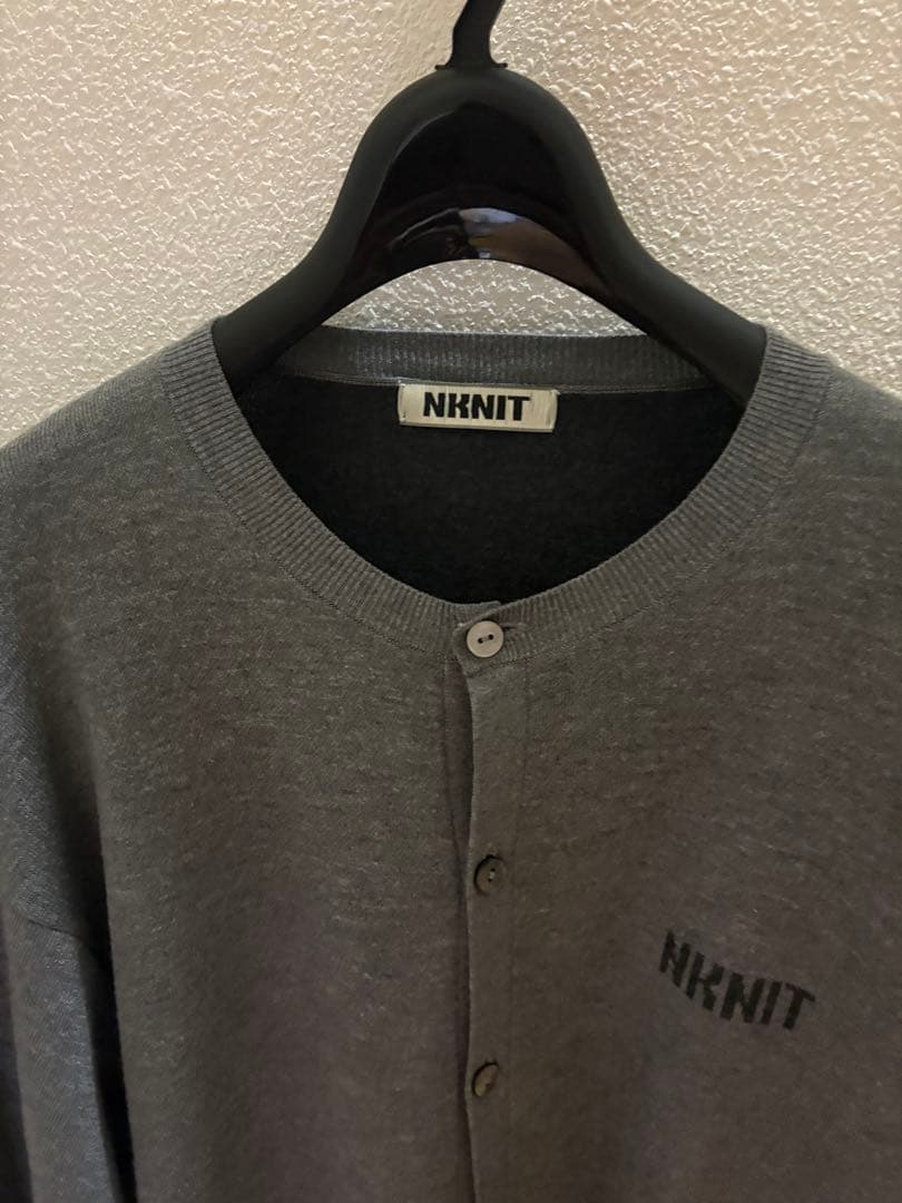 NKNIT logo ンニット　ニット　カーディガン グレー　ロゴ