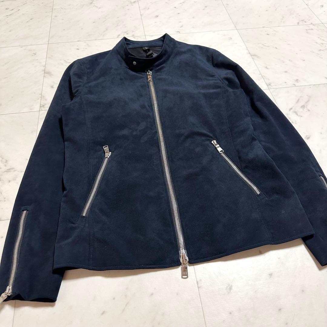 美品 wjk シングルライダースジャケット スエード ネイビー L