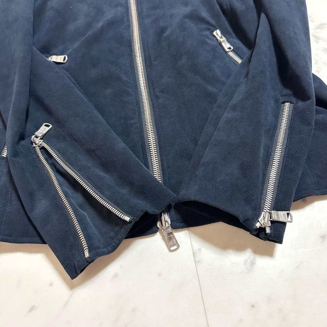 美品 wjk シングルライダースジャケット スエード ネイビー L