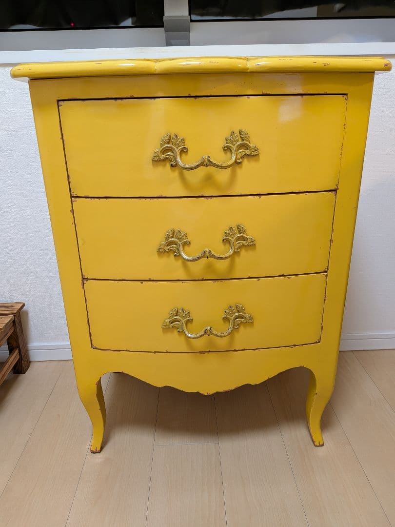 カントリーコーナー　3段引き出しチェスト　黄色