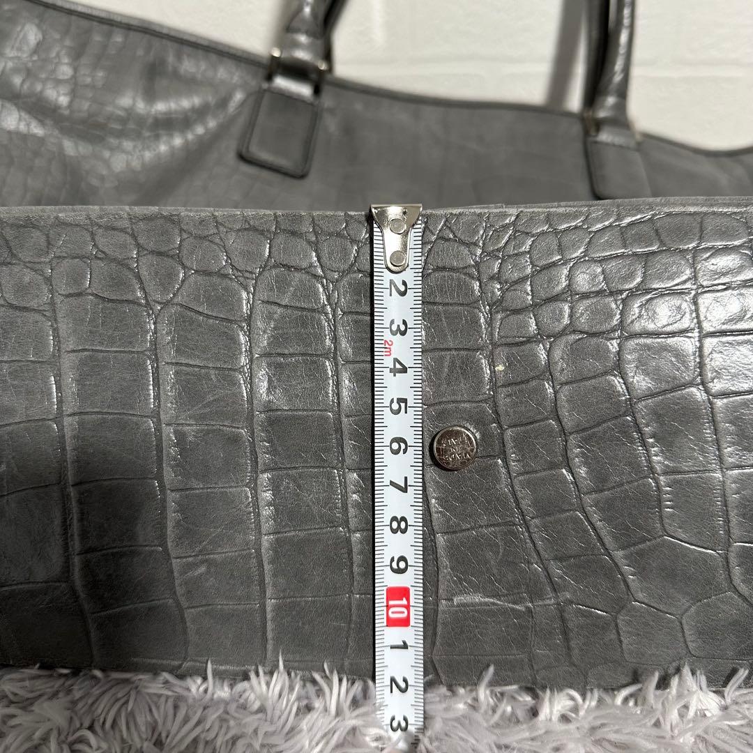 希少　PYLOOT クロコ型押しレザートートバッグ　グレー　大容量　イタリア製