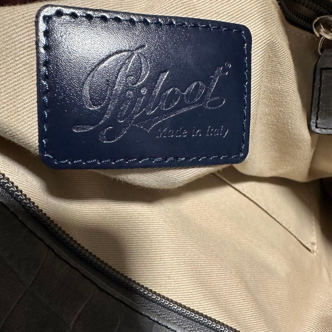 希少　PYLOOT クロコ型押しレザートートバッグ　グレー　大容量　イタリア製