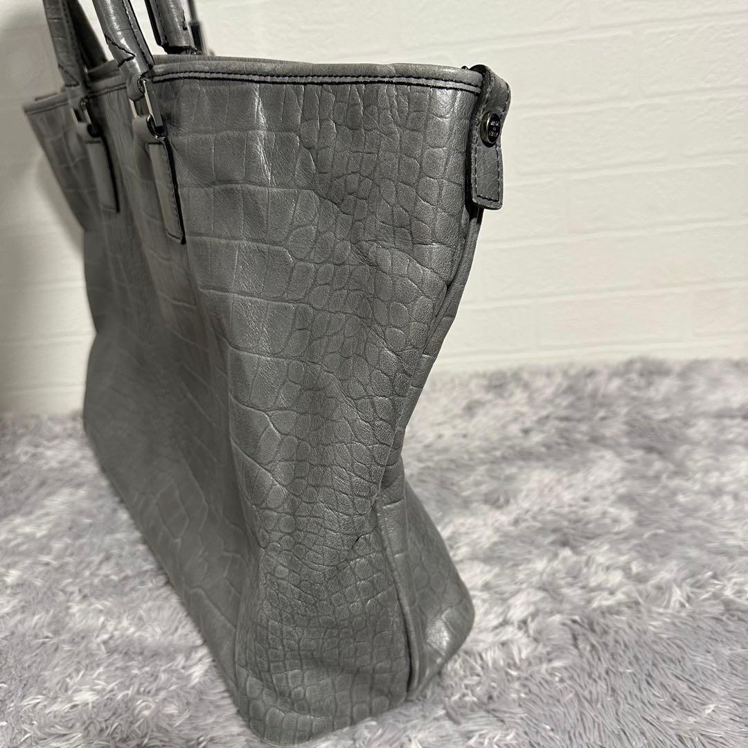 希少　PYLOOT クロコ型押しレザートートバッグ　グレー　大容量　イタリア製