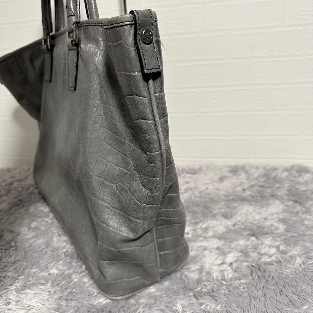 希少　PYLOOT クロコ型押しレザートートバッグ　グレー　大容量　イタリア製