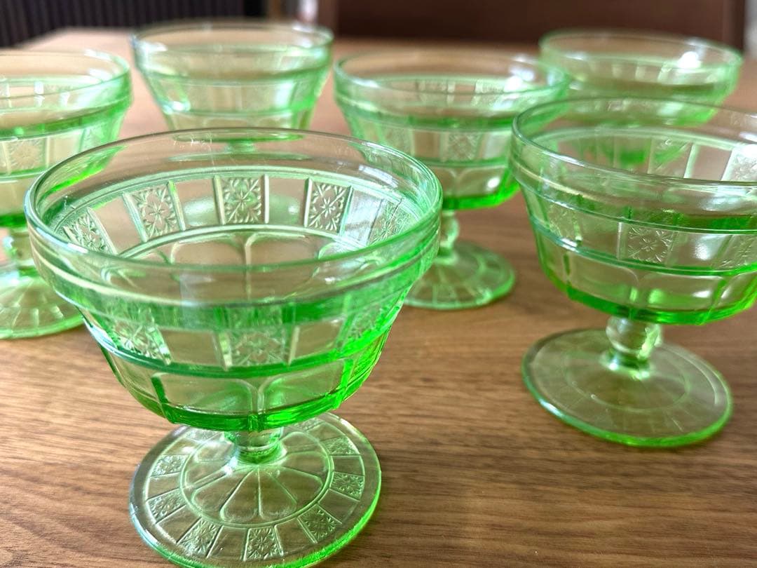 クリアランスDepression Glassディプレッションシャーベットグラス6