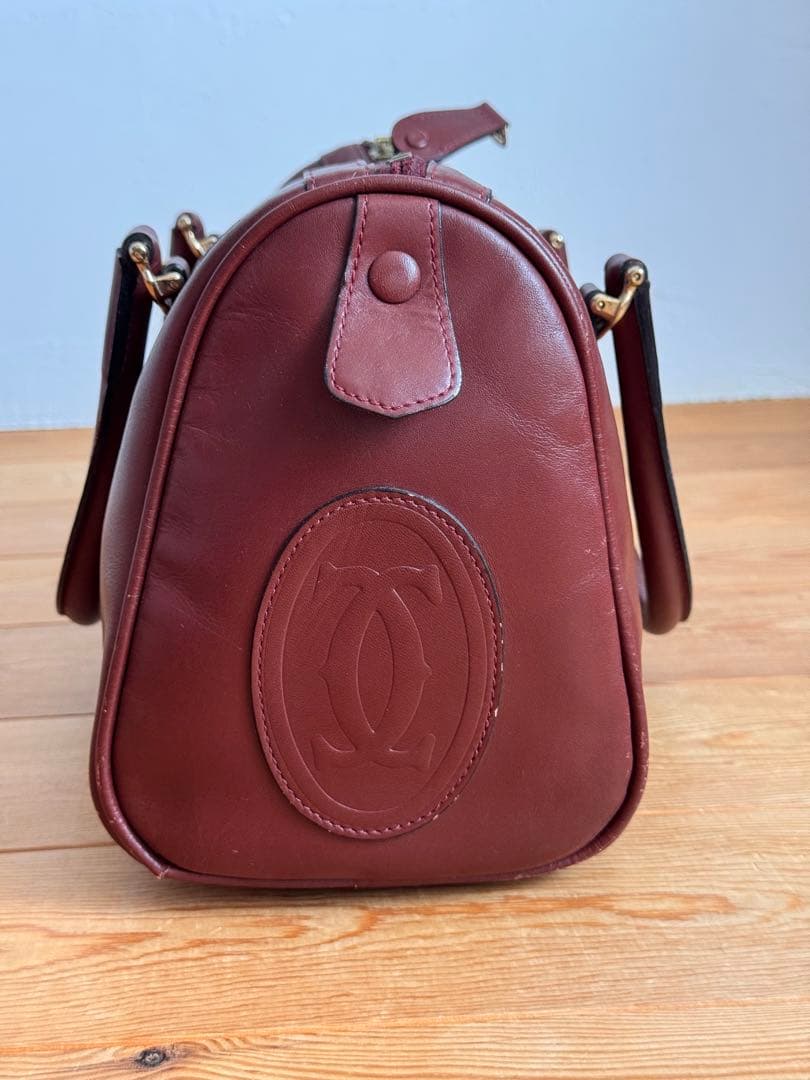 カルティエ　レザーボストンバッグ　ボルドー