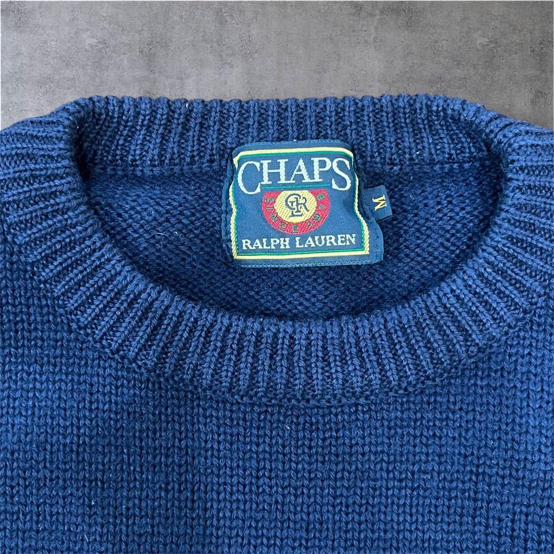 【希少】チャップス ラルフローレン 刺繍ロゴ ニット セーター 紺 M 90s