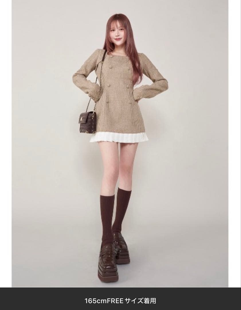 プリーツドッキングツイードミニワンピース