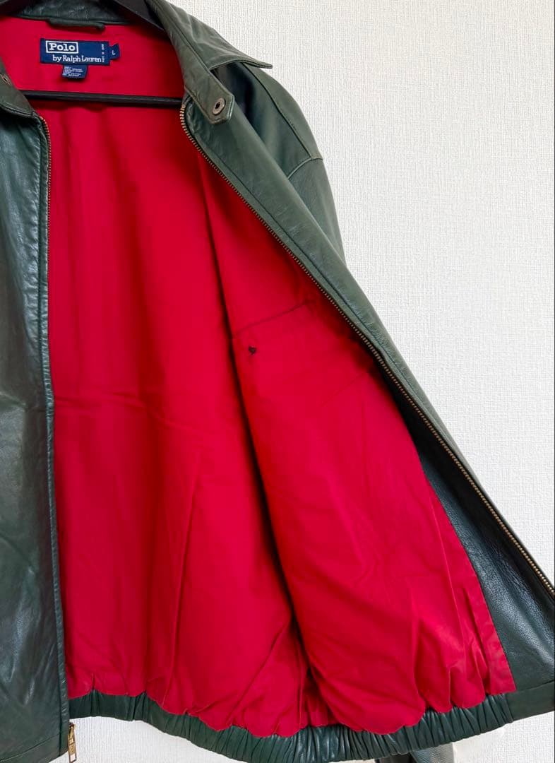 超スペシャル ポニー無 90s ラルフローレン レザー ジャケット L グリーン