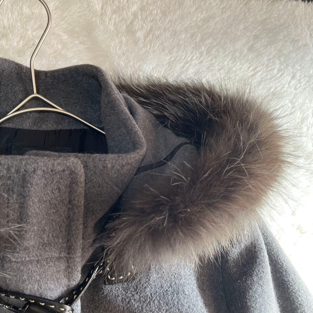 MODIFY アンゴラ混　ダッフル　ロングコート　フォックスファー　本革トグル