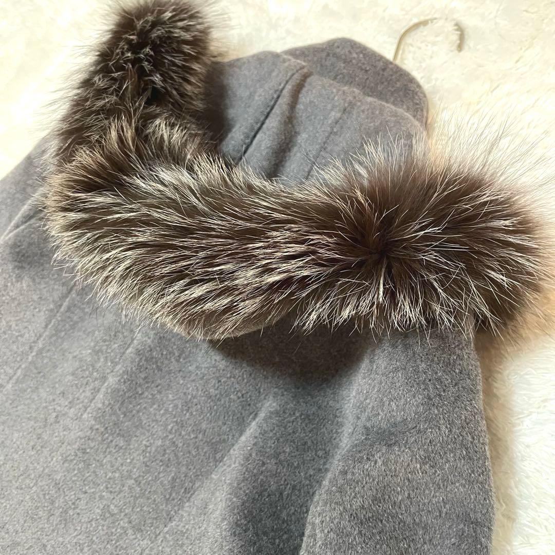 MODIFY アンゴラ混　ダッフル　ロングコート　フォックスファー　本革トグル