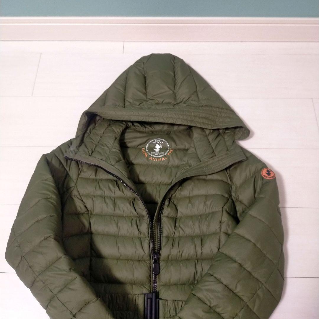 SAVE THE DUCK カーキ色★フード付きロングダウンジャケット